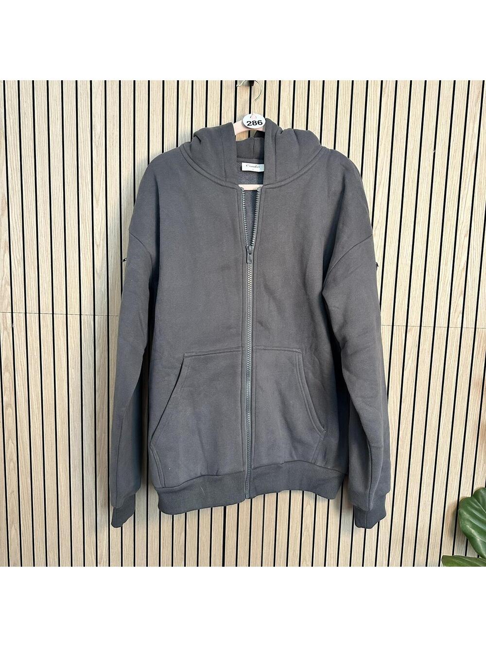 286 Comfrt Zip-Up‎ Hoodie with Hood (Large, Gray, NWOT)